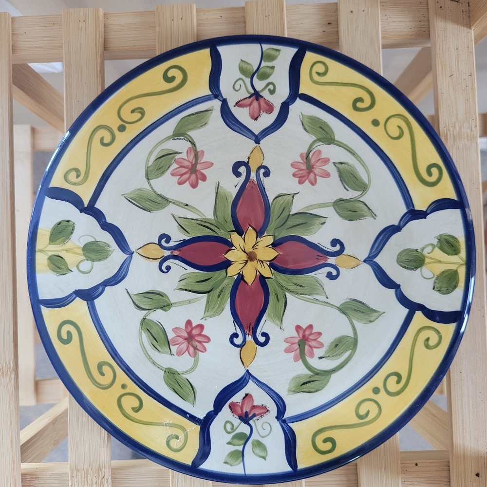 Pier 1 Vallarta Earthenware  Floral Trivet Hot Pad Hand Painted